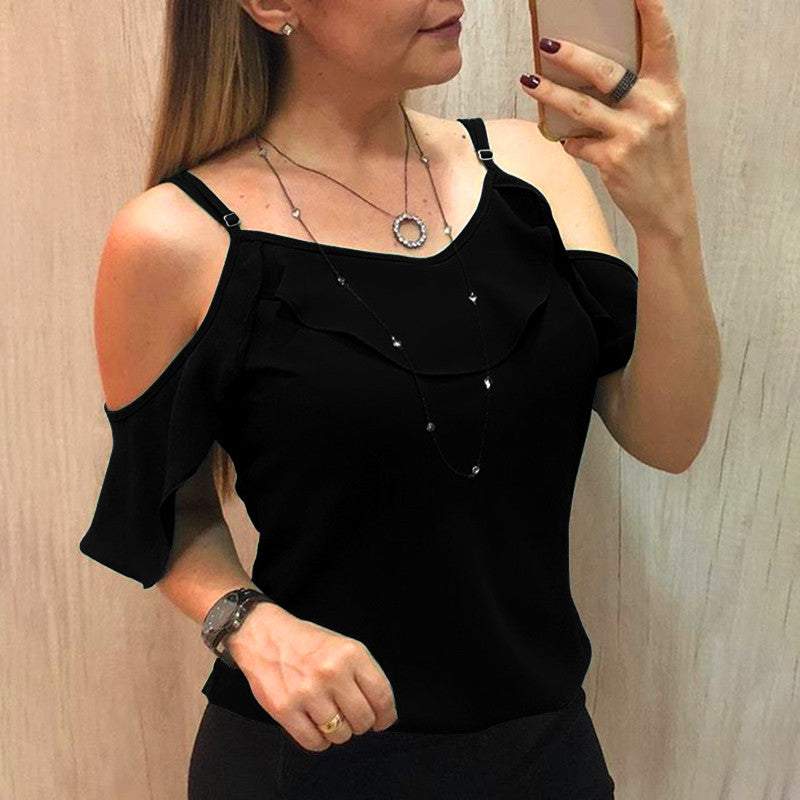 Sling Ruffles Short Sleeve Blouse Women Summer  Clothes