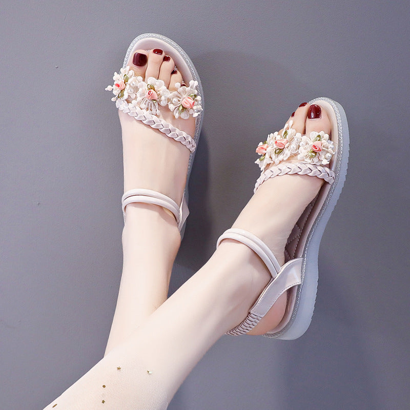 Summer New Style Flat Bottomed Sandals With Flowers Fashion Casual Shoes Women