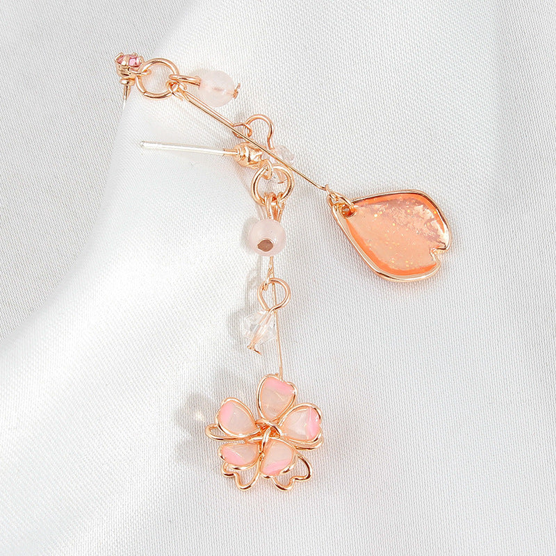 Women's Fashion Cherry Blossom Asymmetric Earrings