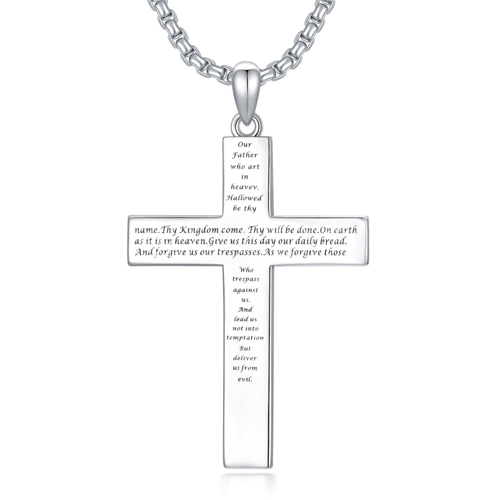 925 Sterling Silver Cross Pendant Necklace With Christian Bible Verse