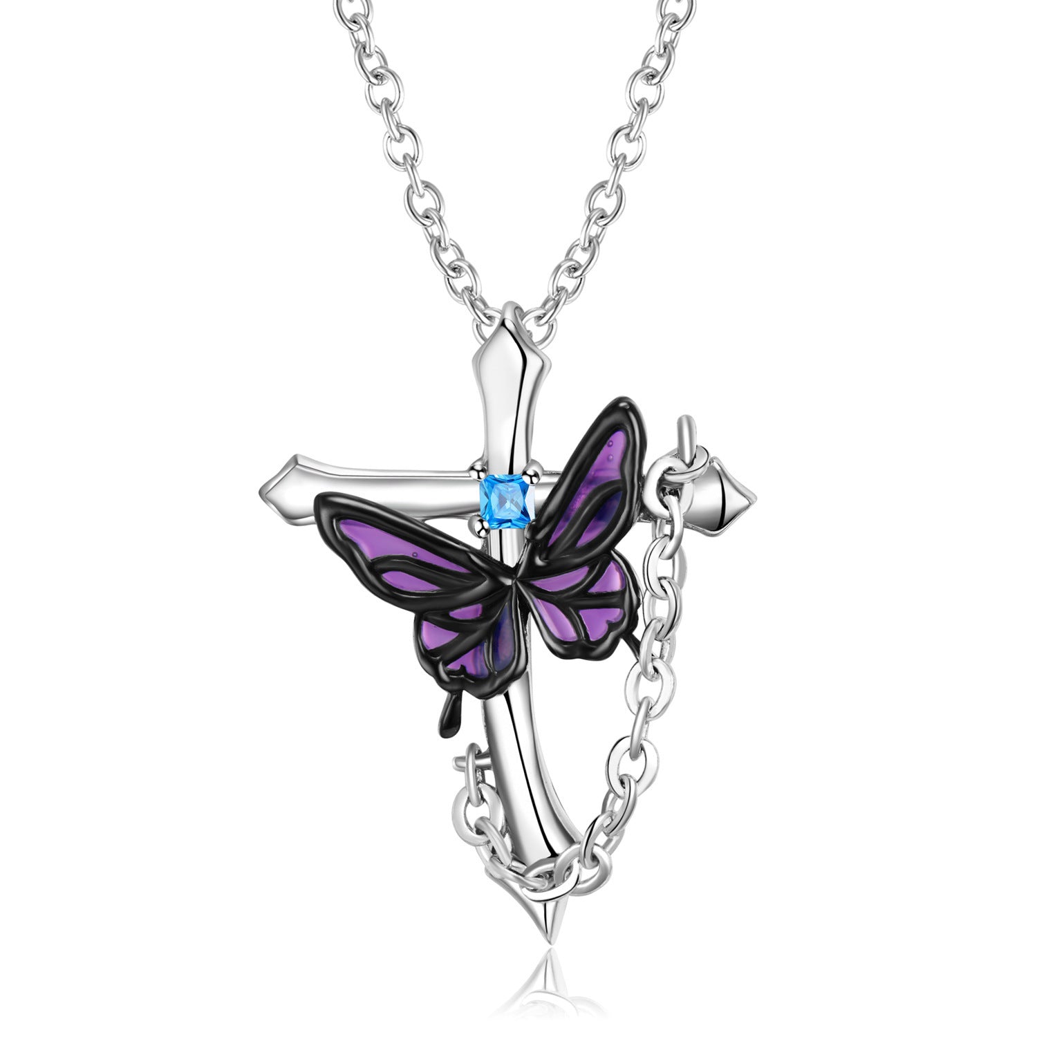 Original Design Cross Butterfly Pendant S925 Sterling Silver Necklace