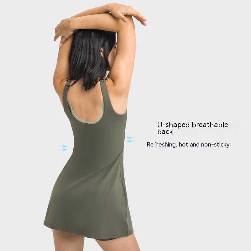 Yoga Clothes With Chest Pad High Elastic Comfortable Fake Two-piece Anti-exposure Tennis Skirt Women