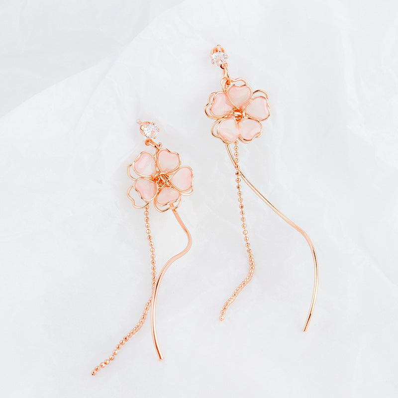 Women's Fashion Cherry Blossom Asymmetric Earrings