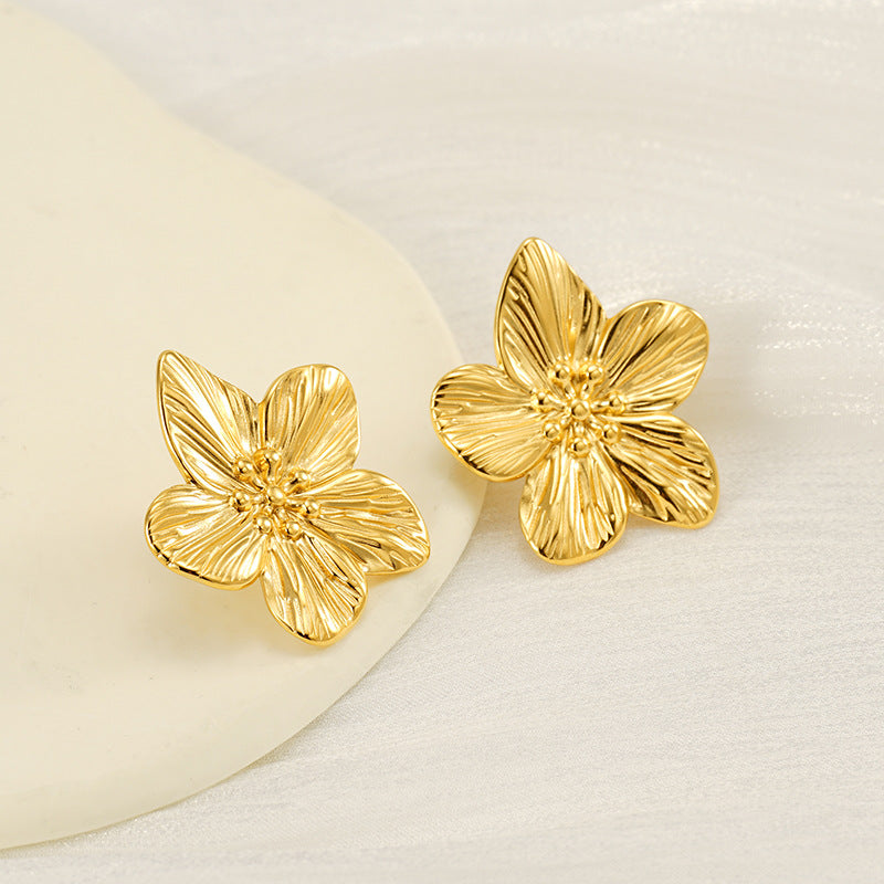 Simple Stud Earrings Gold Petal Ear Accessory