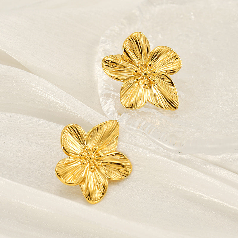 Simple Stud Earrings Gold Petal Ear Accessory