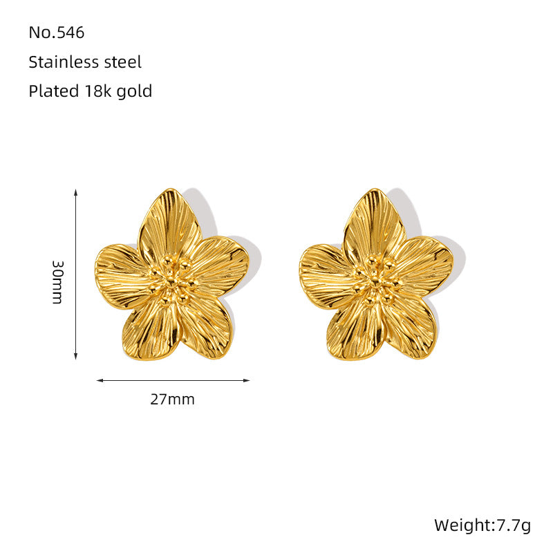 Simple Stud Earrings Gold Petal Ear Accessory