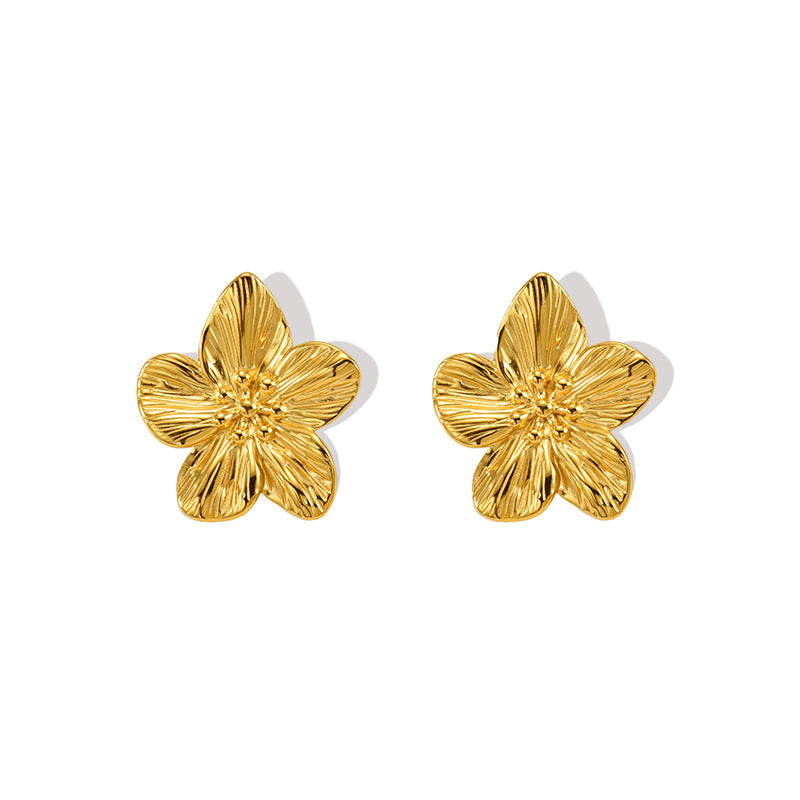 Simple Stud Earrings Gold Petal Ear Accessory