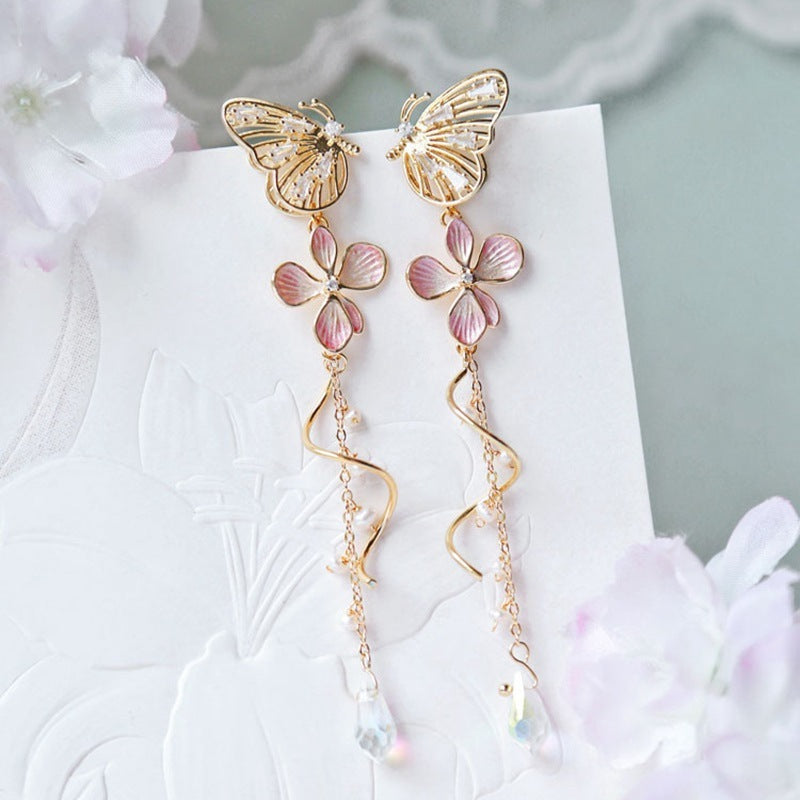 Women's Fashion Cherry Blossom Asymmetric Earrings