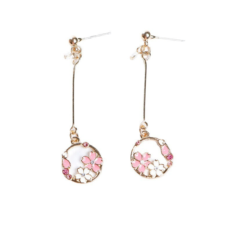 Women's Fashion Cherry Blossom Asymmetric Earrings