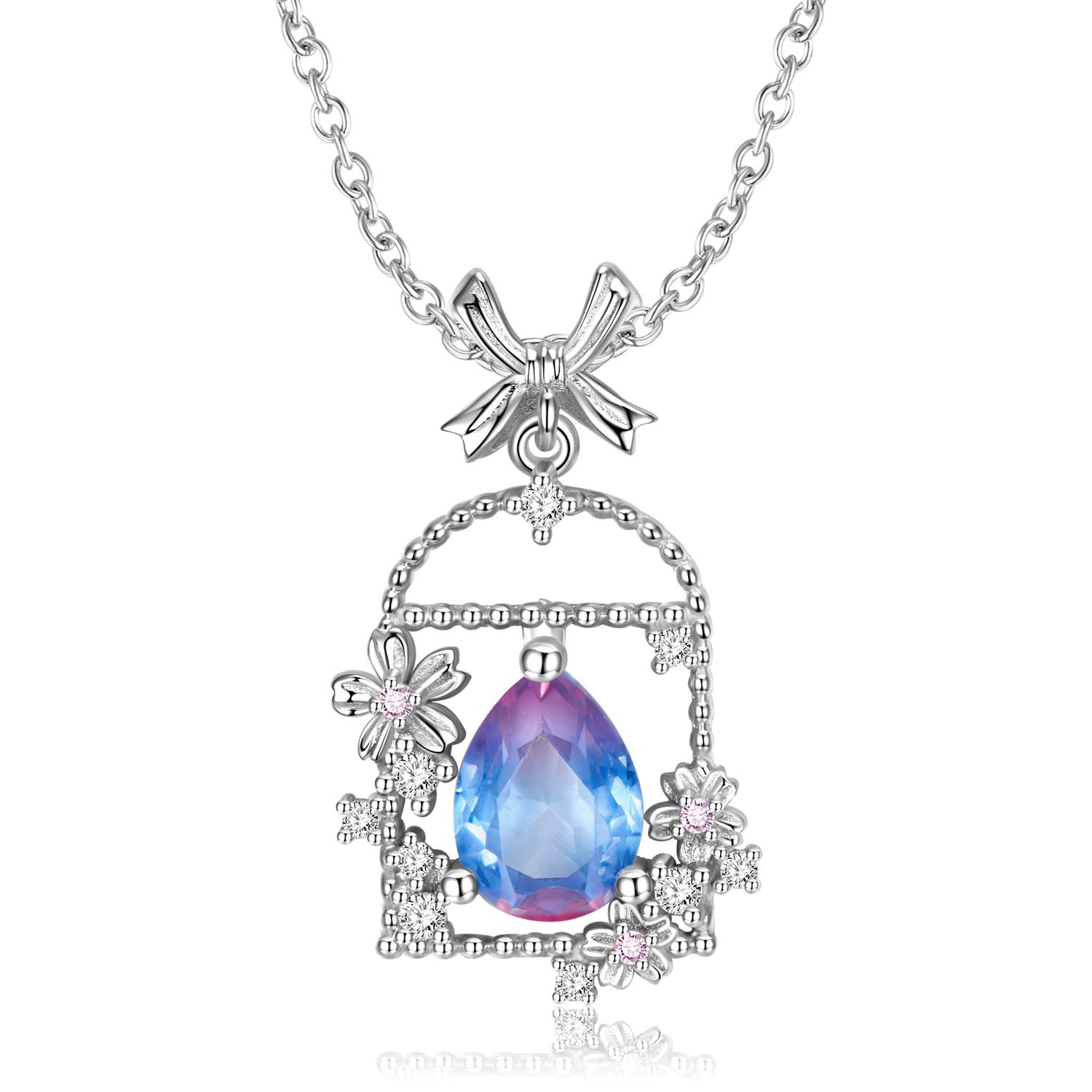 Original Simple Hollow Bowknot Crystal Garden Necklace 925 Sterling Silver