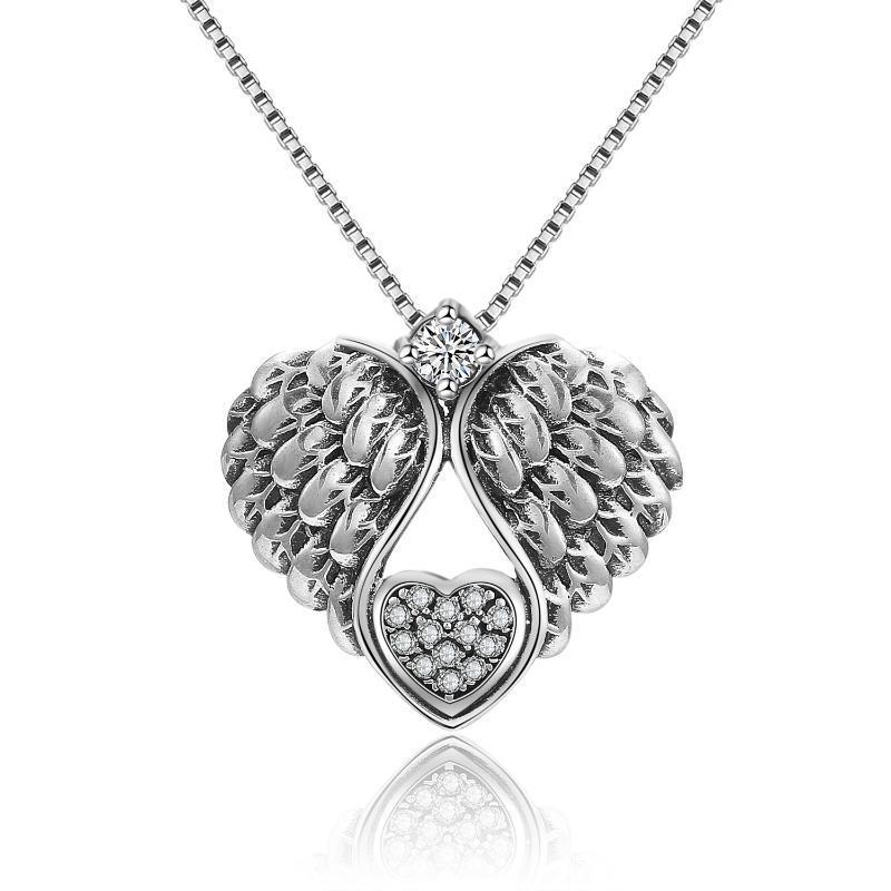 925 Sterling Silver Guardian Angel Wing Pendant Necklace for Women