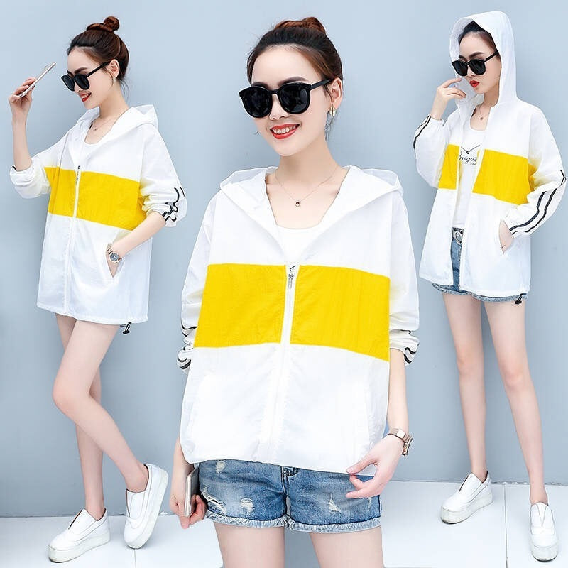 Summer Thin Sunscreen Clothing Women's Mid-length Color Matching Loose Sunscreen Clothing